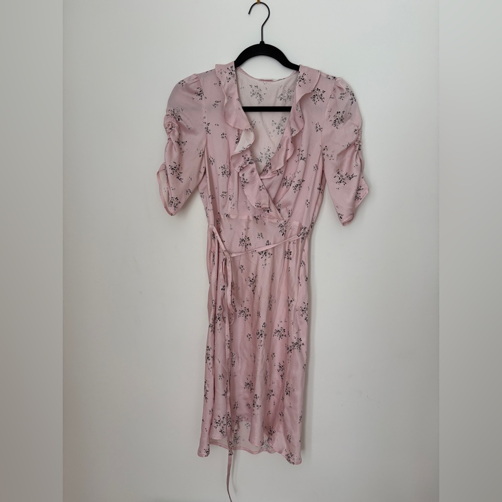 Lily Ashewell Gemma Mini Floral Silk Dress in Pink Lila Silk Sz S